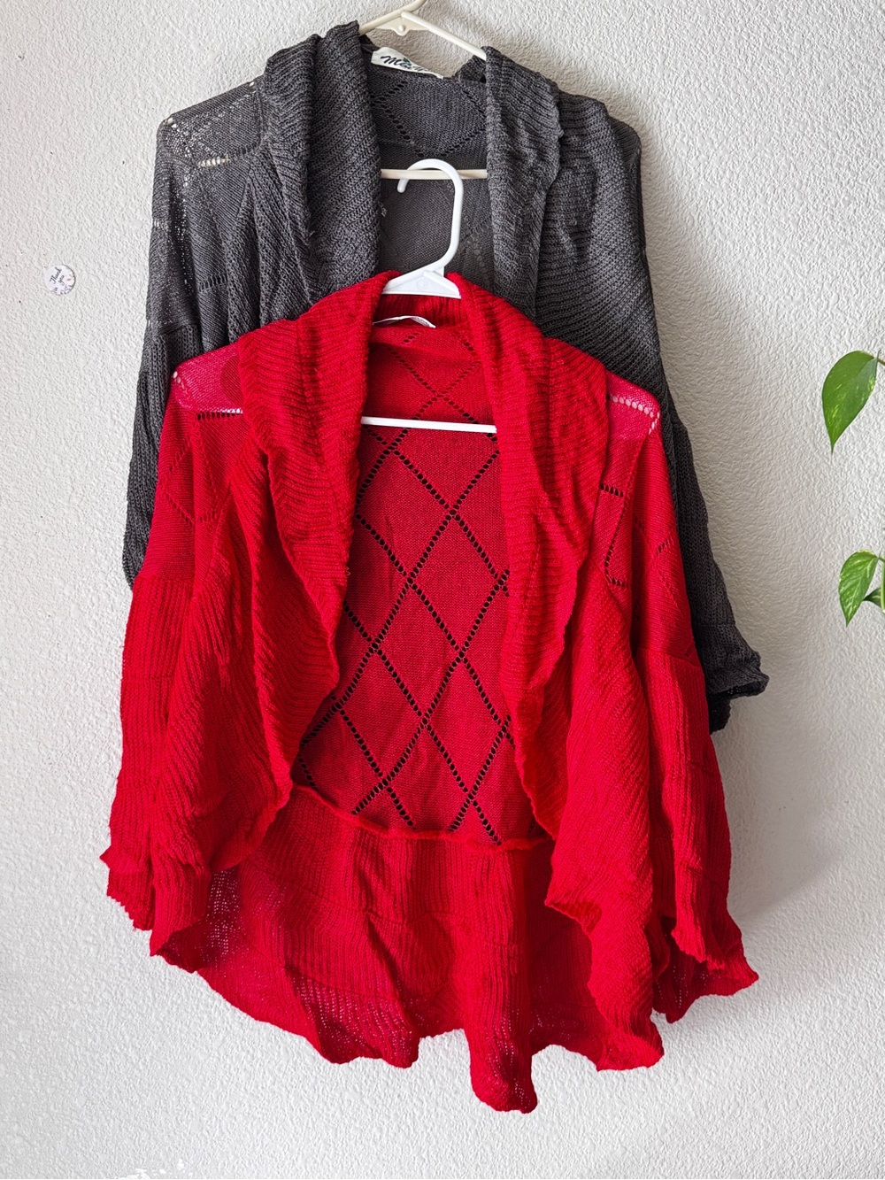 Open-Front Chunky Knit Cardigan Sweater - Red
